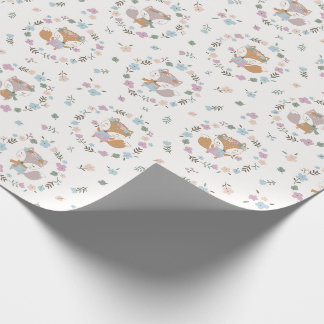 Cute Little Fall Fox med blommor i mjuk färg Presentpapper