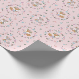 Cute Little Fall Fox med blommor rosa Presentpapper
