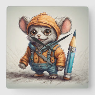 Cute Little Fantasy Creatcil Artist Fyrkantig Klocka