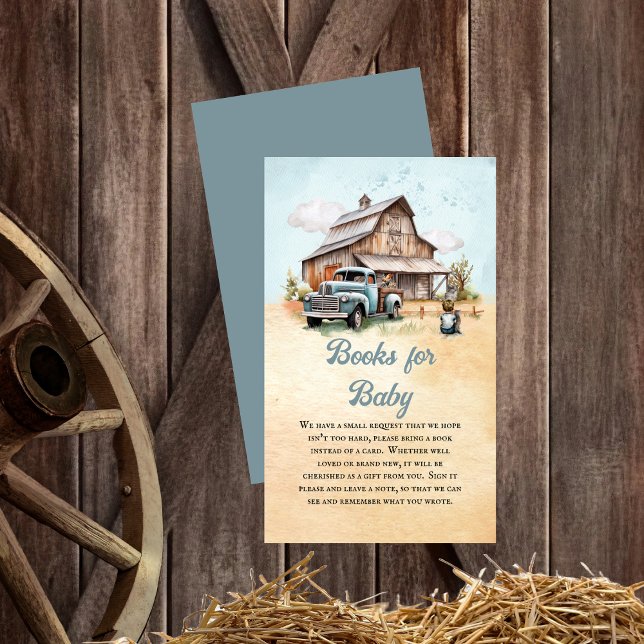 Cute Little Farmer Baby Shower Bokar för Baby Tilläggskort (Boy Baby Shower "Books for Baby" Insert Card -- "A Cute Little Farmer Is On His Way!" Collection)