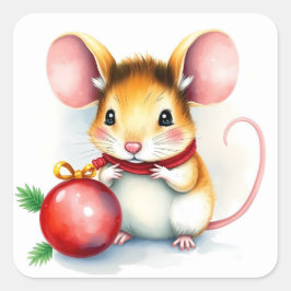 Cute Little Festive-julmus med ornament Fyrkantigt Klistermärke