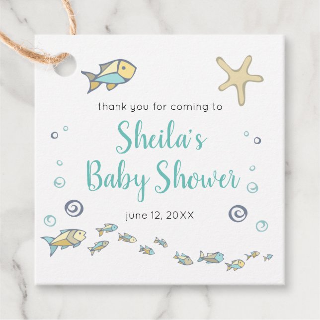 Cute Little Fishand Starfish Ocean Baby Shower Gåvor Etiketter (Framsida)