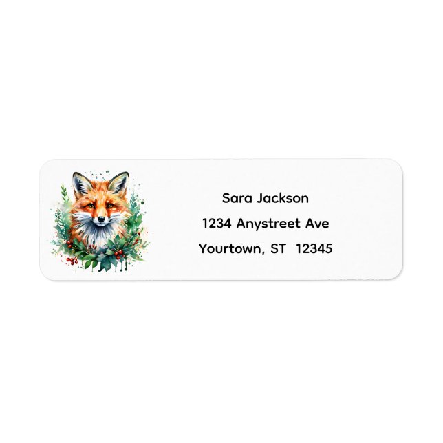 Cute Little Fox at Christmas Returadress Etikett (Framsidan)