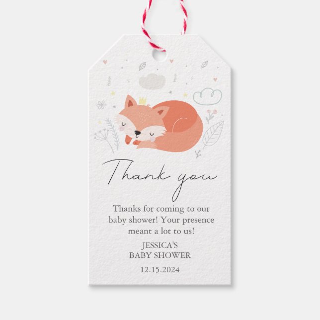 Cute Little Fox Baby Shower Presentetikett (Framsidan)