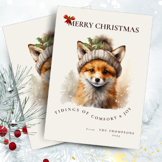 Cute Little Fox Christmas Greetings Card Inbjudningar