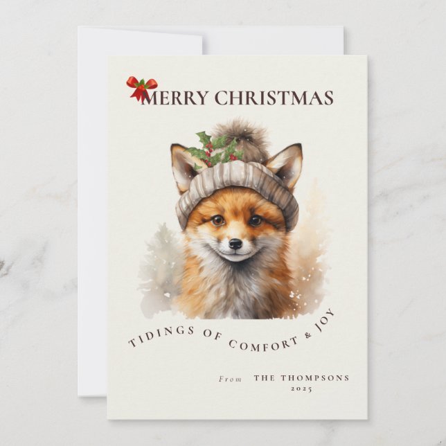 Cute Little Fox Christmas Greetings Card Inbjudningar (Framsida)