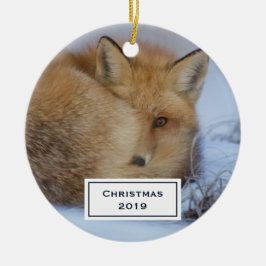 Cute Little Fox Curve Up Vinter Photo jul Julgransprydnad Keramik