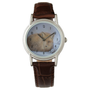 Cute Little Fox Curve Up Winter Photo Armbandsur