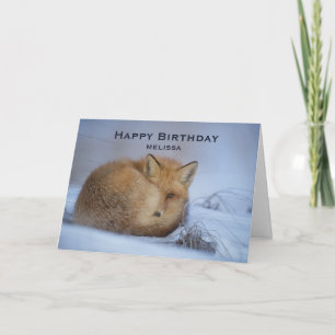 Cute Little Fox Curve Up Winter Photo Birthday Kort