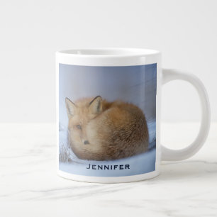Cute Little Fox Curve Up Winter Photo Jumbo Mugg
