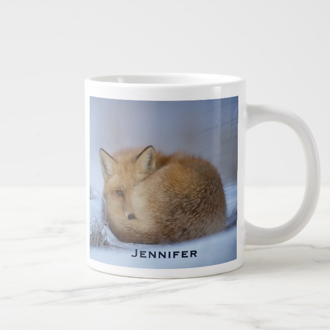 Cute Little Fox Curve Up Winter Photo Jumbo Mugg (Höger)