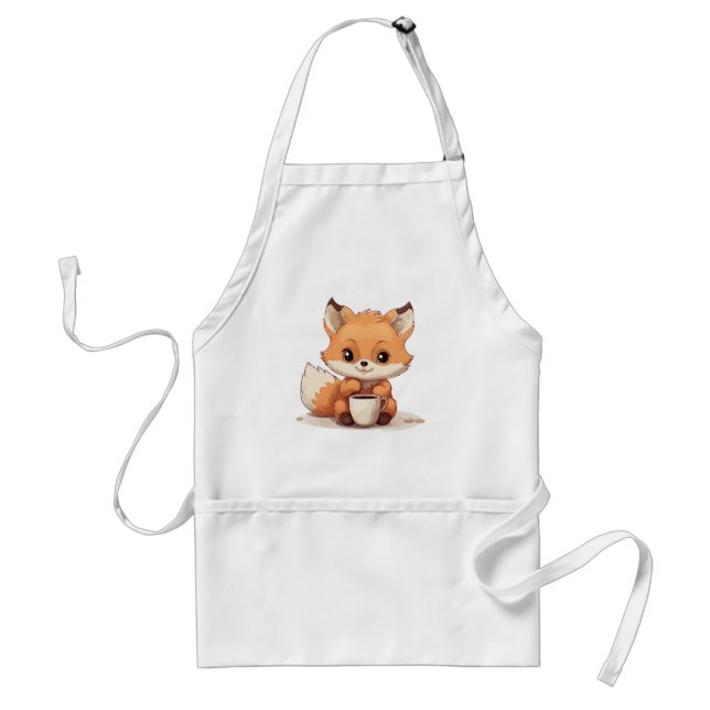 Cute Little Fox dricker en kaffe Förkläde (Framsidan)