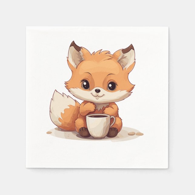 Cute Little Fox dricker en kaffe Pappersservett (Framsidan)