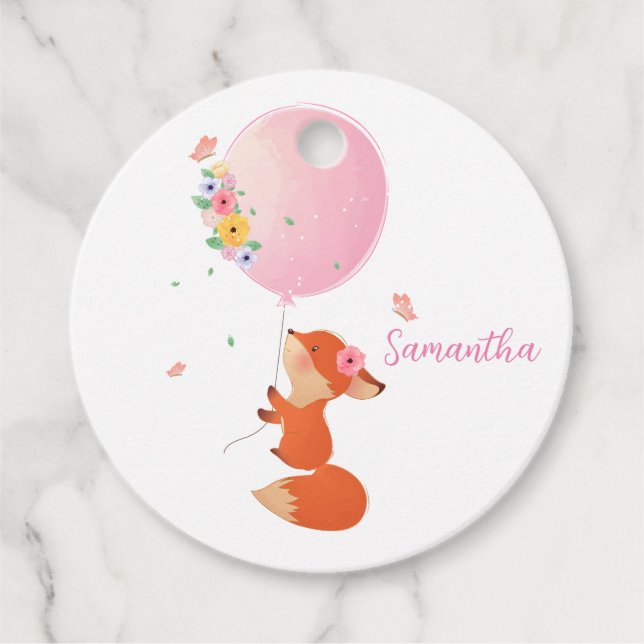 Cute Little fox-flygning med ballong Gåvor Etiketter (Framsida)