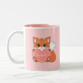 Cute Little Fox Hjärtat på Rosa Två-Tonad Mugg