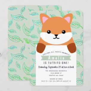 Cute Little Fox Kids första födelsedag Inbjudningar