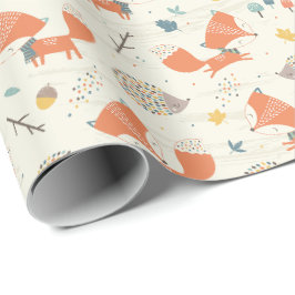 Cute Little Fox och Hedgehog med höst löv Presentpapper