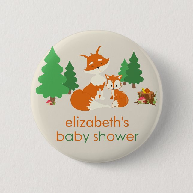Cute Little Fox och Mamma Baby Shower-knapp Knapp (Framsida)