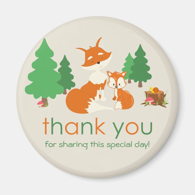 Cute Little Fox och Mamma Tack Magnet (Framsidan)
