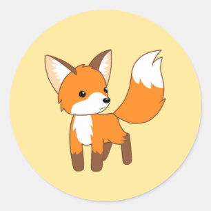 Cute Little Fox på Gult Runt Klistermärke