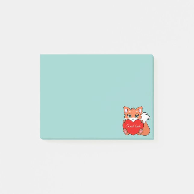 Cute Little Fox på Light Blue Post-it Block (Framsida)
