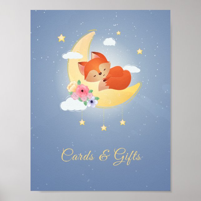 Cute Little fox på måne Cards and Gifts Sign Poster (Framsidan)