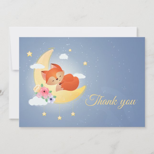 Cute Little Fox på tackkortet Måne Julkort (Framsida)