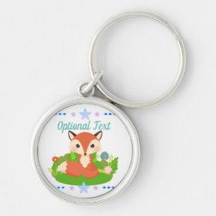 Cute Little Fox Rund Silverfärgad Nyckelring