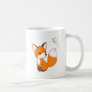 Cute Little Fox tittar på Butterfly Coffee Mugg