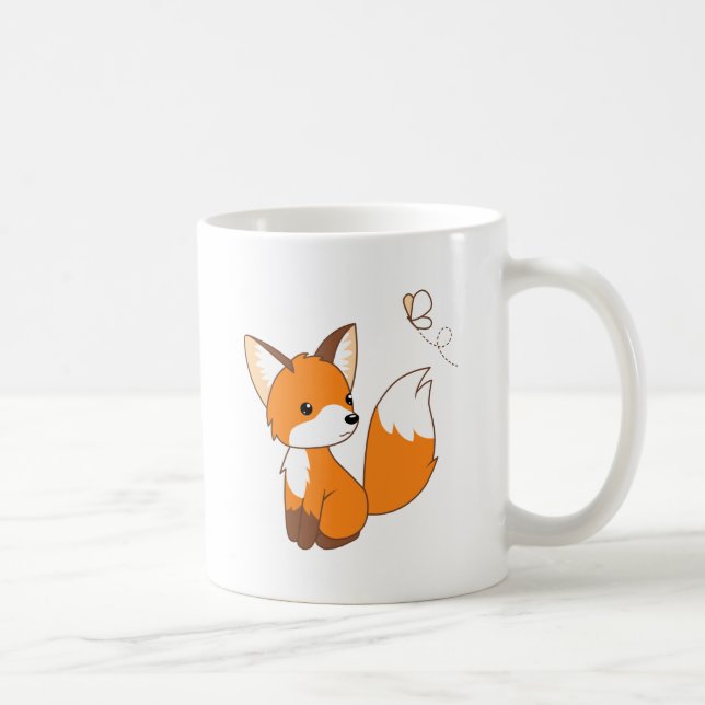 Cute Little Fox tittar på Butterfly Coffee Mugg (Höger)