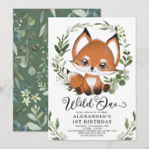 Cute Little Fox Vild ett Woodland 1:a födelsedagen