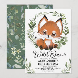 Cute Little Fox Vild ett Woodland 1:a födelsedagen Inbjudningar