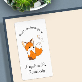 Cute Little Fox Wating Butterfly Bookplate Fraktsedel
