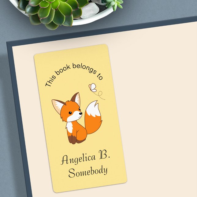 Cute Little Fox Wating Butterfly Bookplate Fraktsedel (Skapare uppladdad)