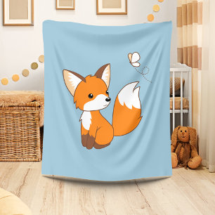 Cute Little Fox Wating Butterfly Fleecefilt