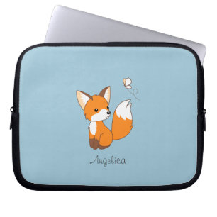 Cute Little Fox Wating Butterfly Laptop Fodral