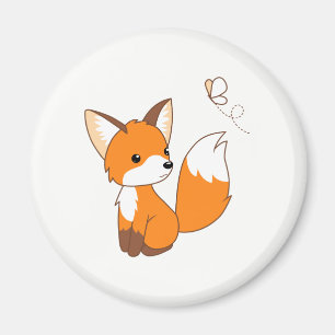 Cute Little Fox Wating Butterfly Magnet