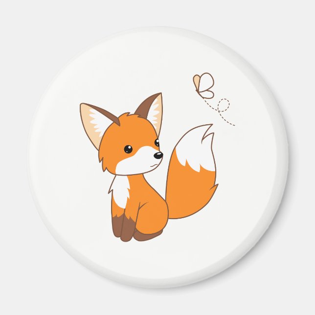 Cute Little Fox Wating Butterfly Magnet (Framsidan)