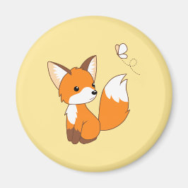 Cute Little Fox Wating Butterfly Magnet
