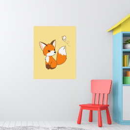 Cute Little Fox Wating Butterfly Poster