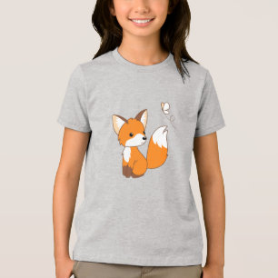 Cute Little Fox Wating Butterfly T Shirt