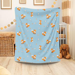 Cute Little Foxes på Blue Fleecefilt