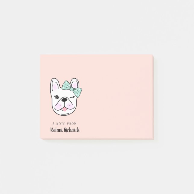 Cute Little Fransk Bulldog| Persikor| Personlig Post-it Block (Framsida)