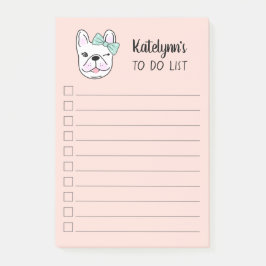 Cute Little Fransk Bulldog| Persikor| Personlig Post-it Block
