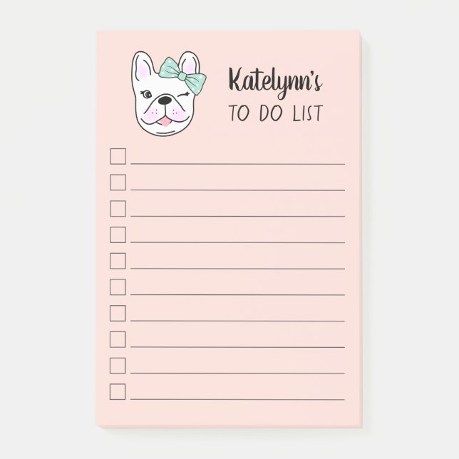 Cute Little Fransk Bulldog| Persikor| Personlig Post-it Block (Framsida)