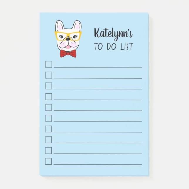Cute Little Frenchie| Blå| Personlig Post-it Block (Framsida)