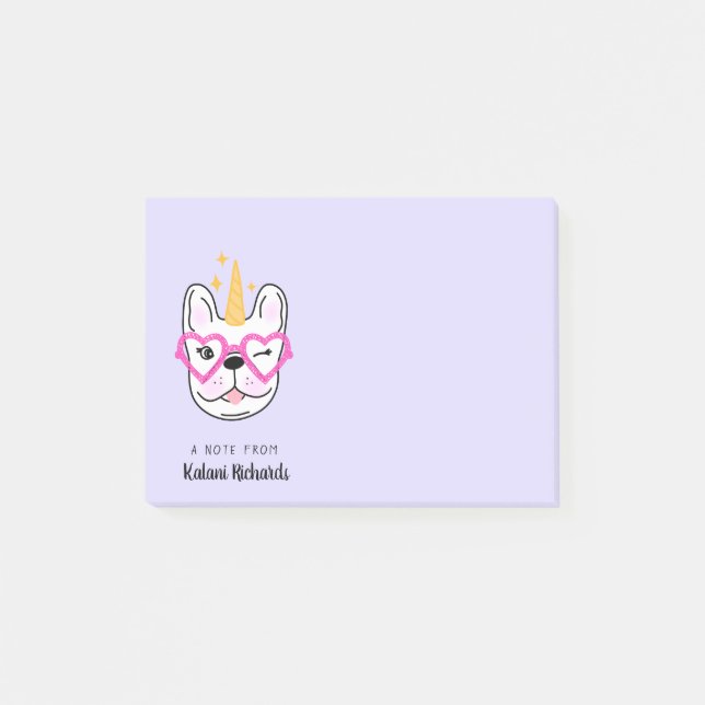 Cute Little Frenchie Personlig | Lila Post-it Block (Framsida)