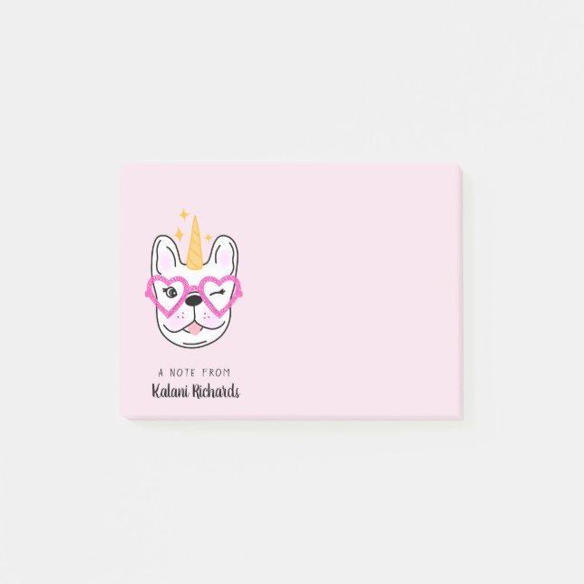 Cute Little Frenchie-Personlig| Rosa Post-it Block (Framsida)
