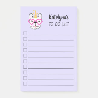 Cute Little Frenchie Unicorn| Personlig av Lila Post-it Block