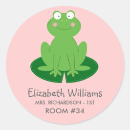 Cute Little Froggy Classroom Namn bricka-etikett Runt Klistermärke